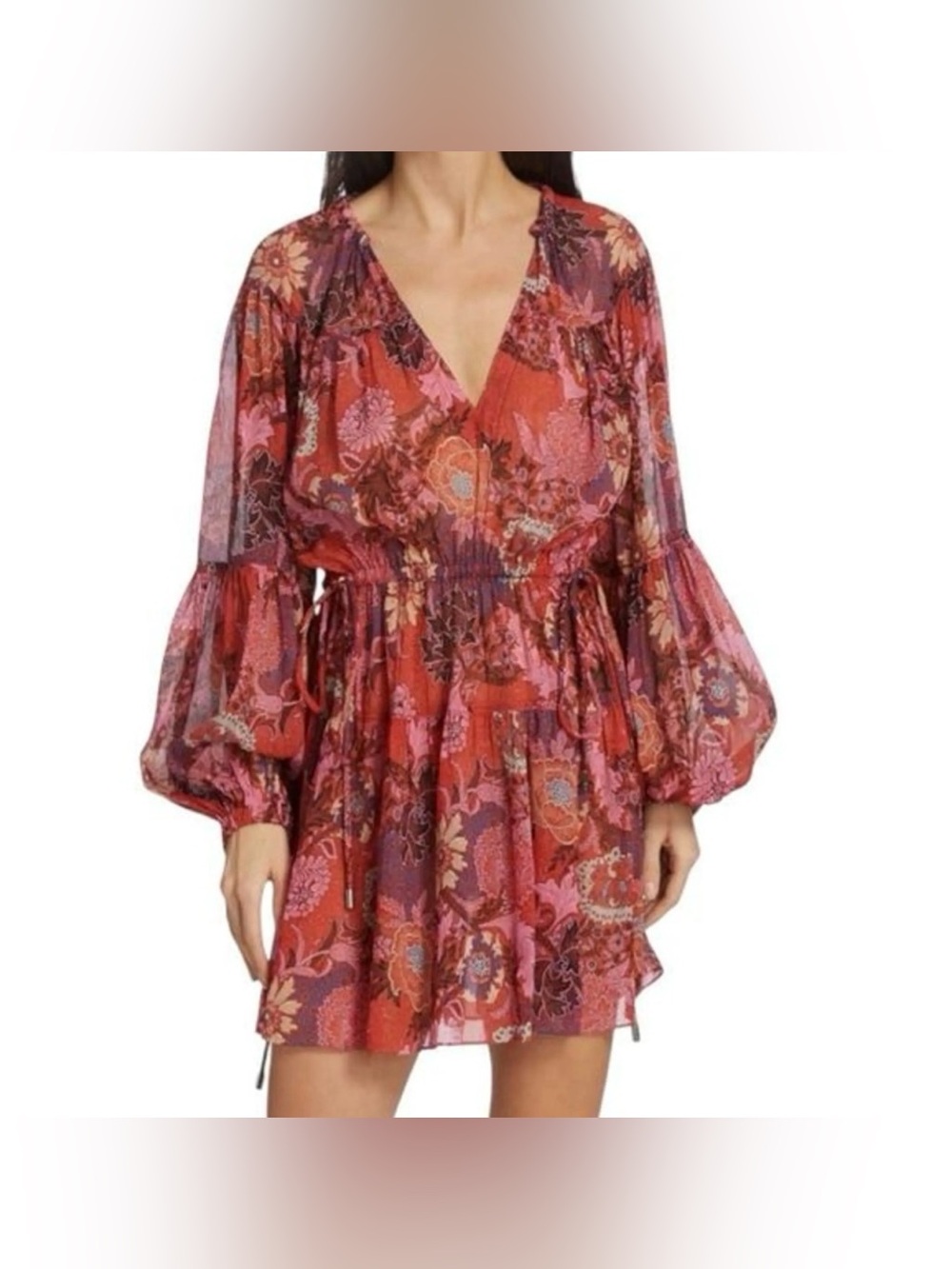 A.L.C. Elise Long Sleeve Silk Mini Dress Floral Boho Fairy Whimsical Chic Sz 2